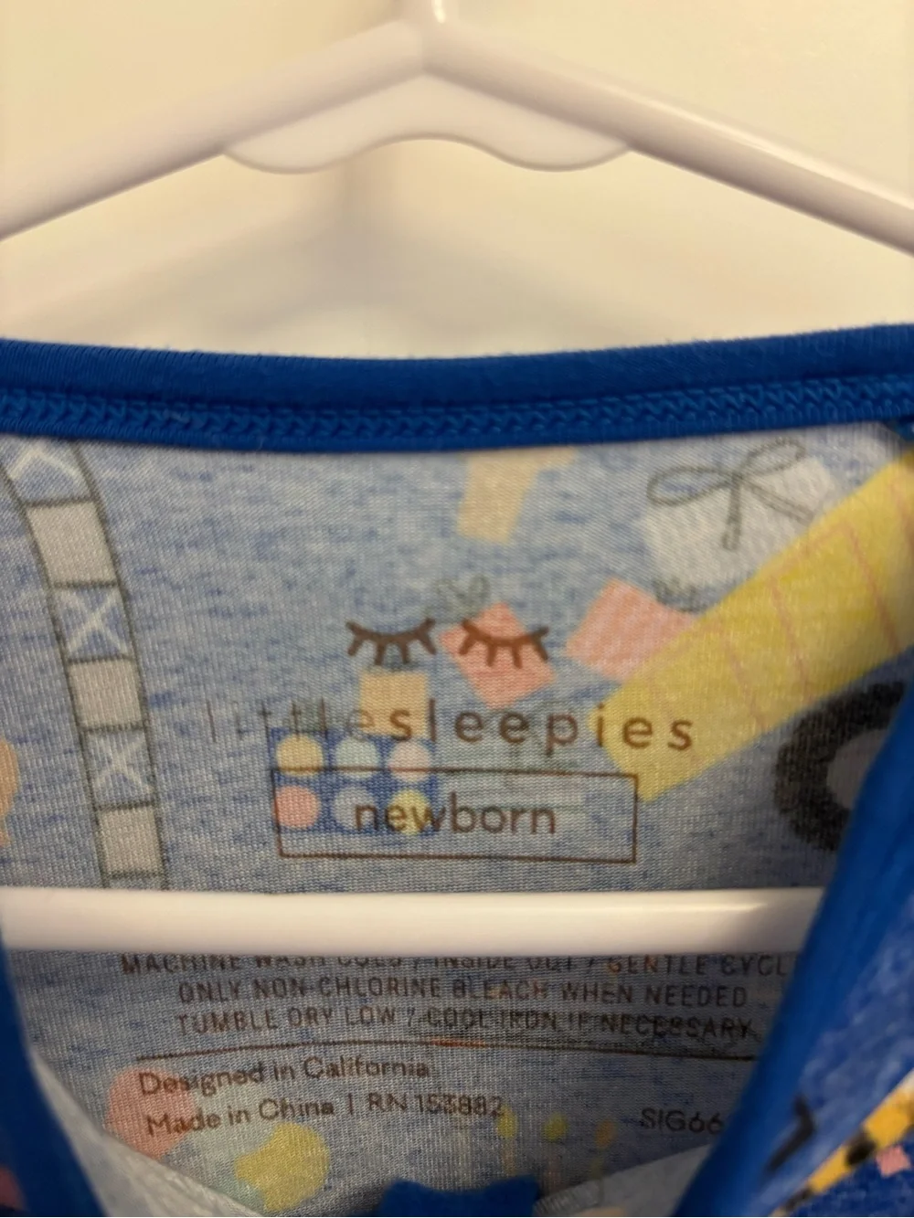 Little Sleepies Blue Construction Print Footed One-Piece